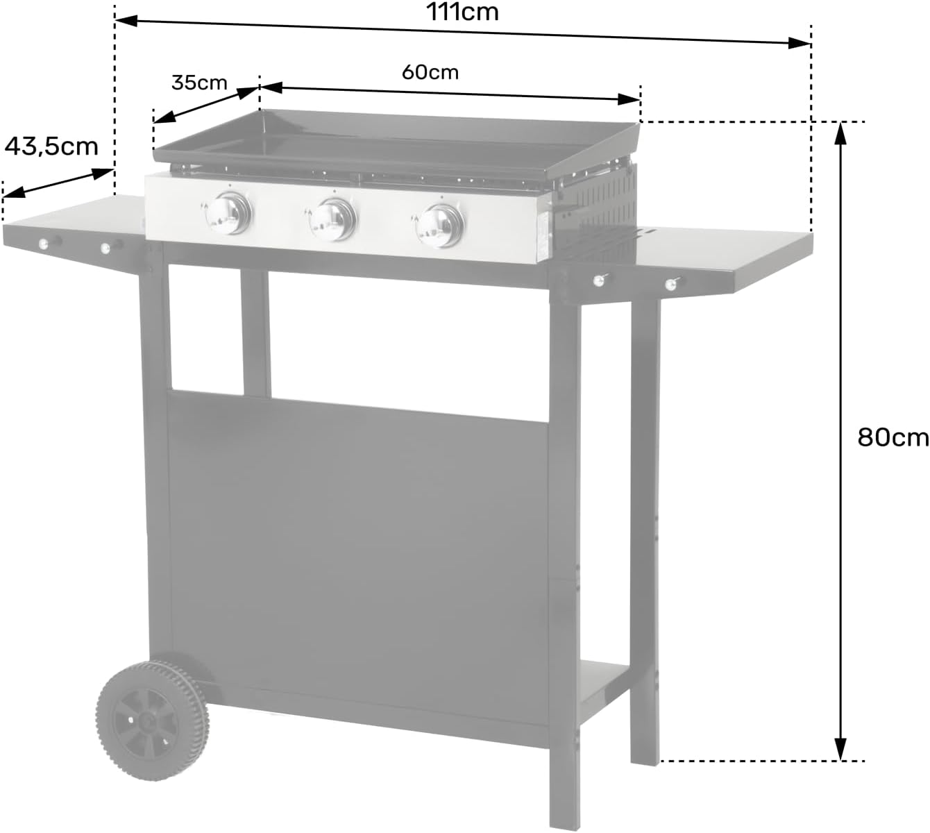 etevert - Plancha Mérida sur chariot 3 brûleurs 6kW 74x33 cm