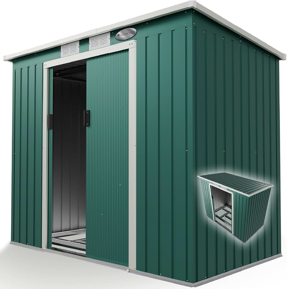 etevert - abri de jardin métal série M - 213x130x173 cm - toit en pente, porte coulissante, fondation