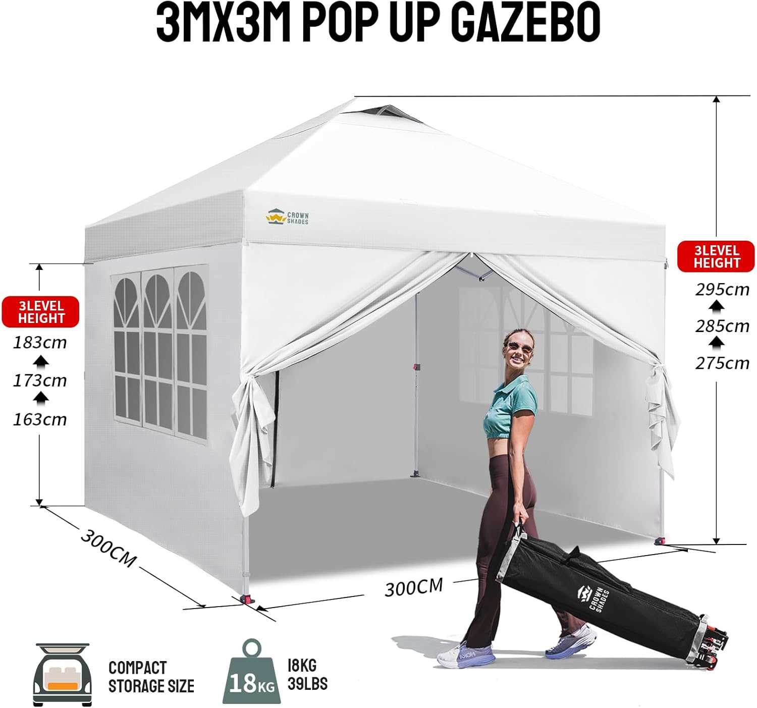 etevert - Tonnelle Pliante - 3x3m - Imperméable, UPF 50+, 4 parois, sacs, blanc