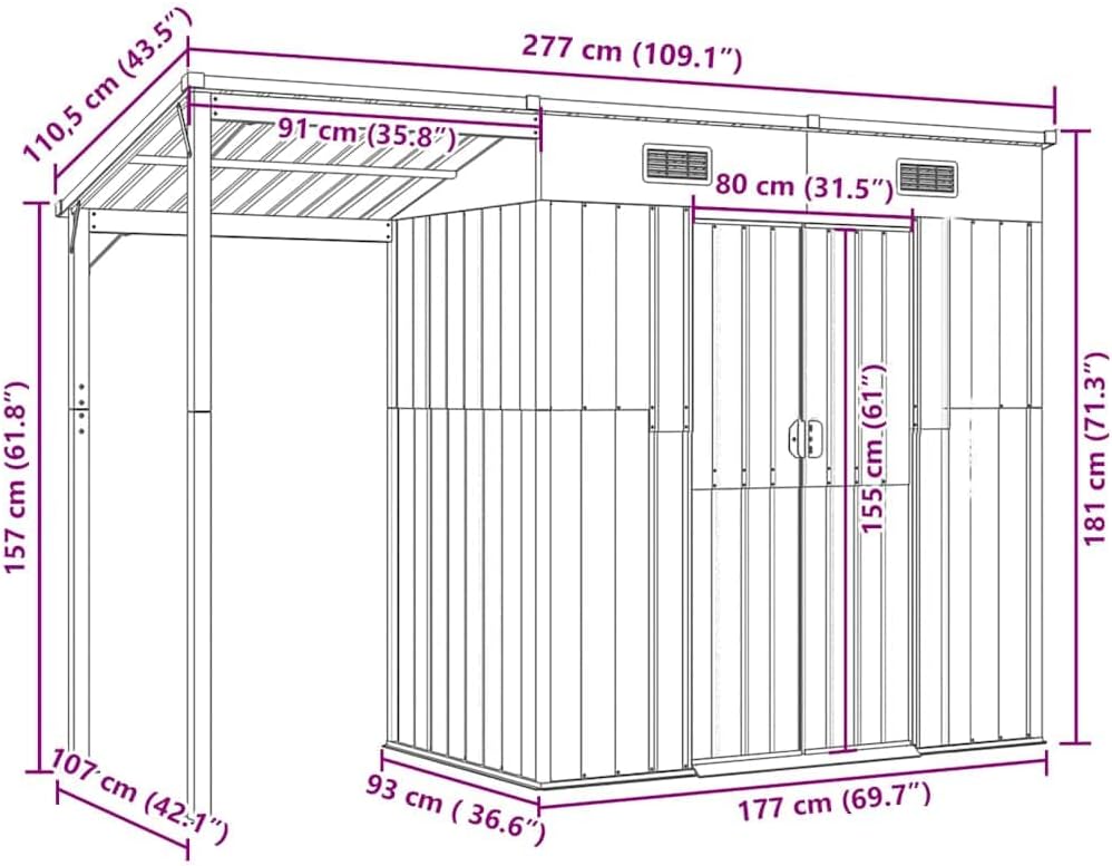 etevert Abri de Jardin avec Toit prolongé Gris Clair 277x107x181 cm, Maison & Jardin, Pelouses & Jardins, Vie en extérieur, Structures extérieures, Cabanes & abris de Jardin, Gris, (Poids 41.56KG)