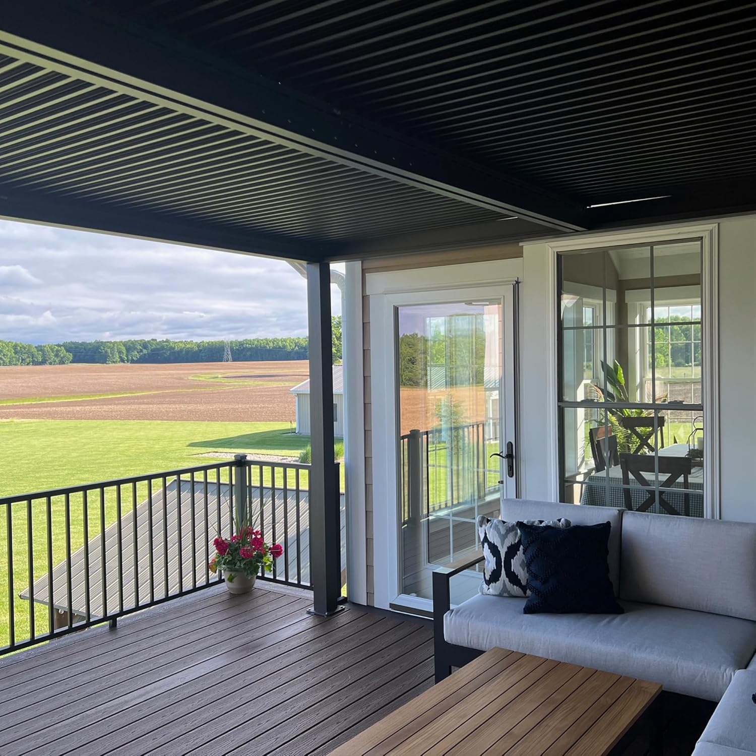 etevert - Pergola bioclimatique - 4,8x3m - alu, lames orientables, éclairage, 14,4m²