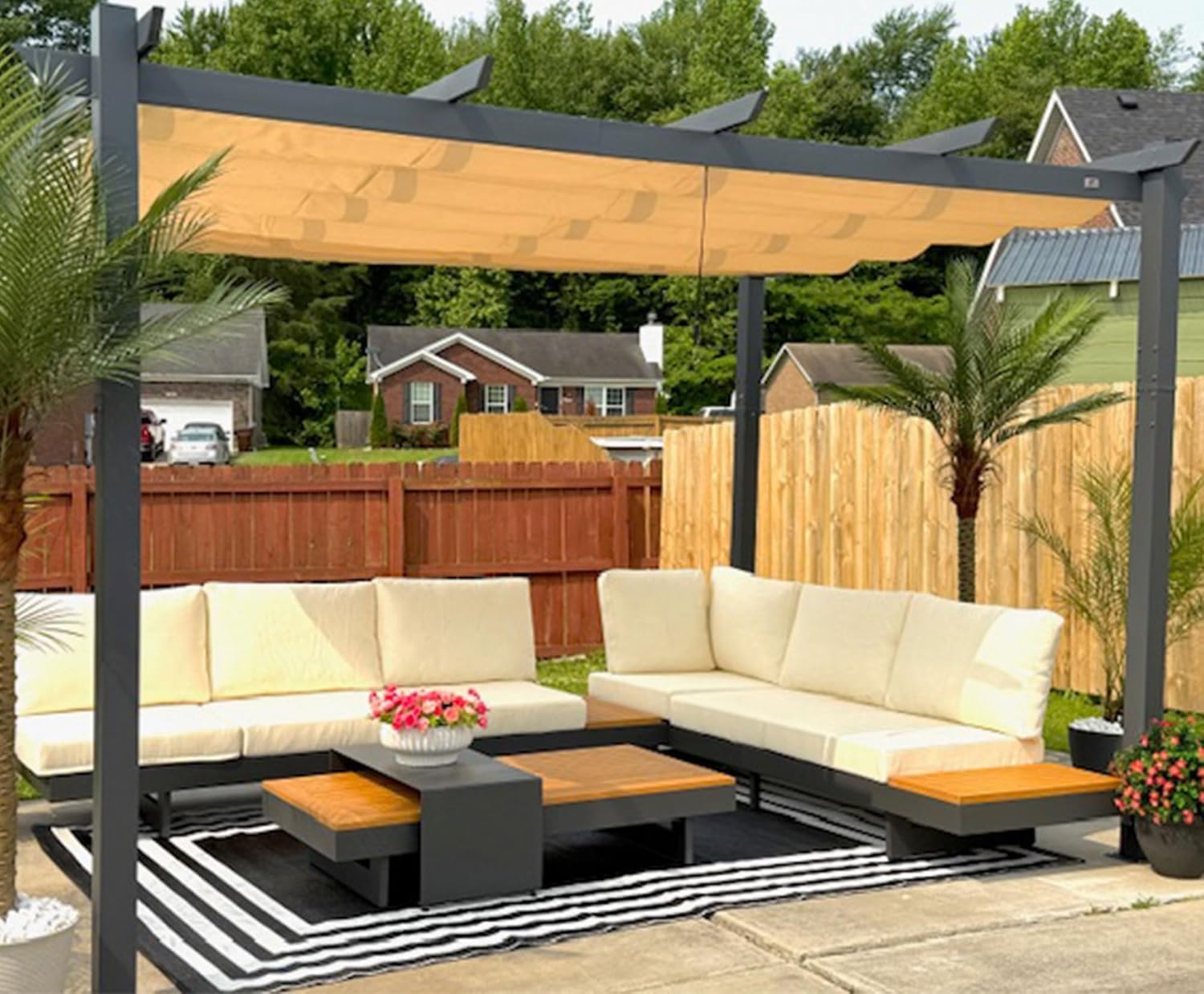 etevert - Pergola aluminium 4x3m, toit rétractable, éclairage intégré
