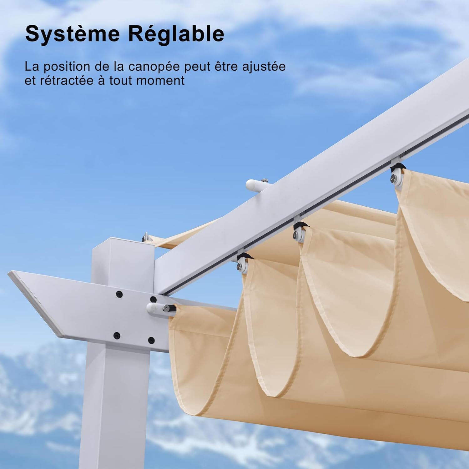 etevert - Pergola aluminium série - 4x3m - toile rétractable, autoportante, imperméable, kaki