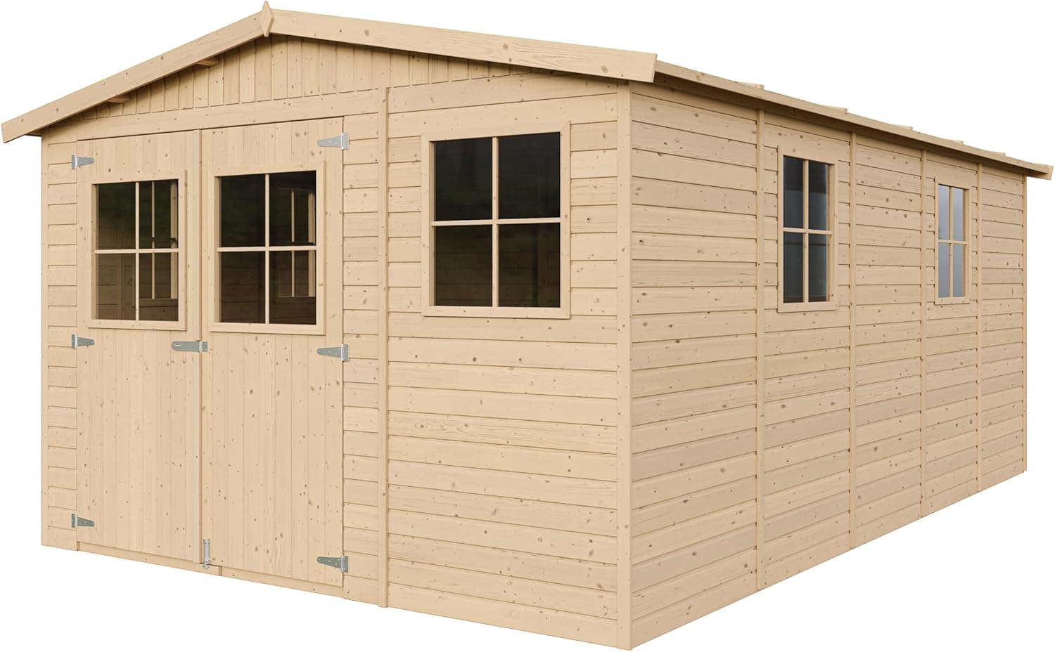 Abri de Jardin en Bois Naturel - Stockage extérieur avec fenêtres- H226x324x516 cm/15 m² Hangar en Bois Naturel - Atelier Rangement Outils et vélos- etevert M337
