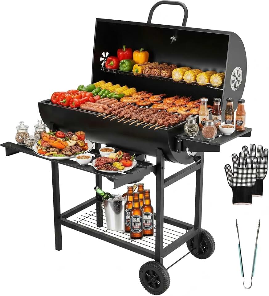 etevert - barbecue charbon série de base - grille XXL, roulettes, tiroir à cendres