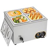 etevert Bain Marie Électrique en Acier Inoxydable Chauffe-Plats Buffet, 4X 1/6 avec Couvercle,Tem...