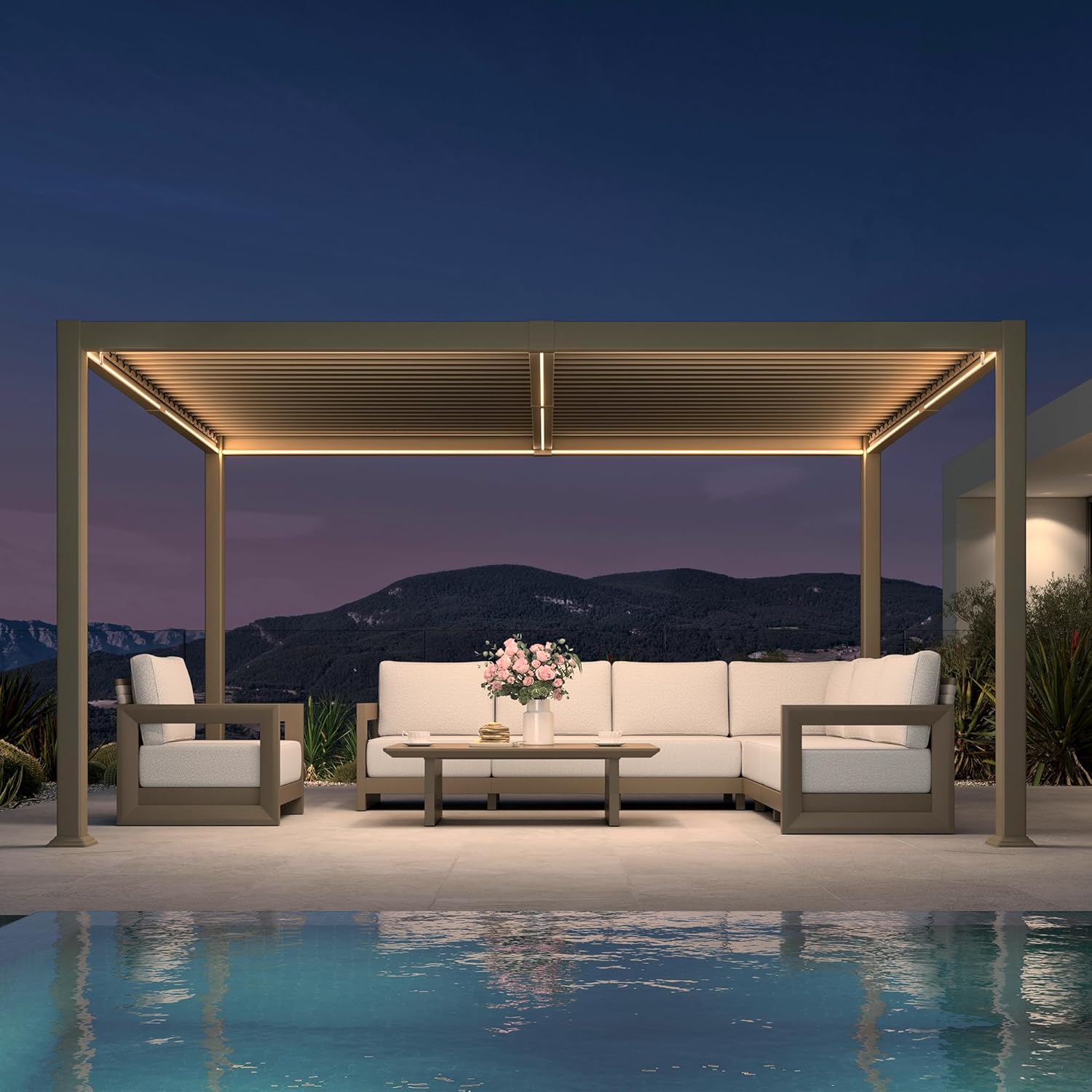 etevert - pergola bioclimatique LED - 3x4,25m - aluminium, lames orientables, anti-UV, sans entretien