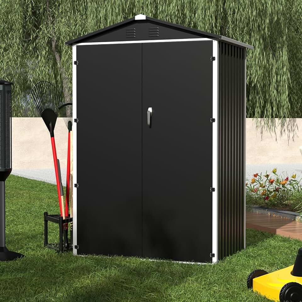 etevert - Abri de jardin toit incliné 125x88.5x185cm - Résistant, noir