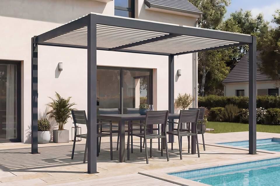 etevert - AGOSTA - 4x3m autoportée aluminium gris lames blanches AGOSTA