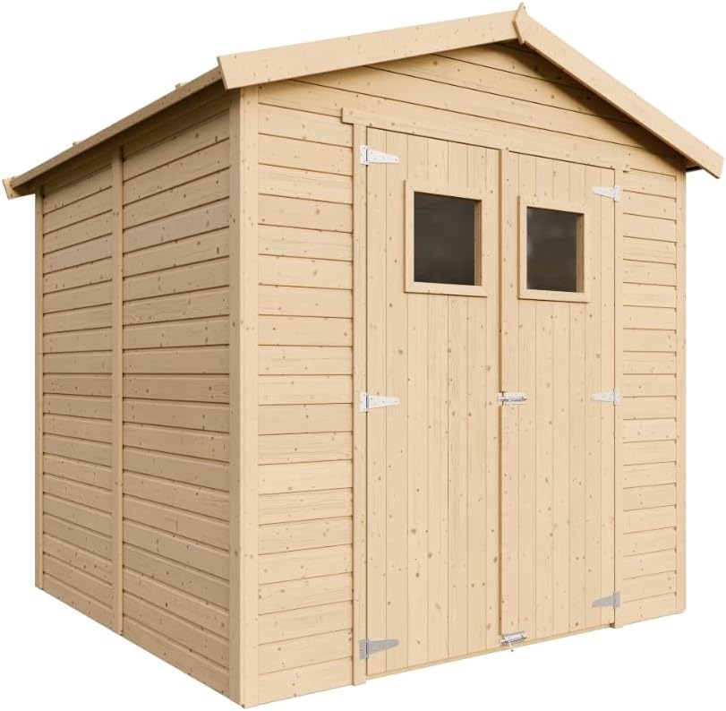 Abri de Jardin en Bois Naturel - Stockage extérieur avec fenêtres H228x222x233 cm/4,2 m² Hangar en Bois Naturel - Atelier Rangement Outils et vélos- etevert M351
