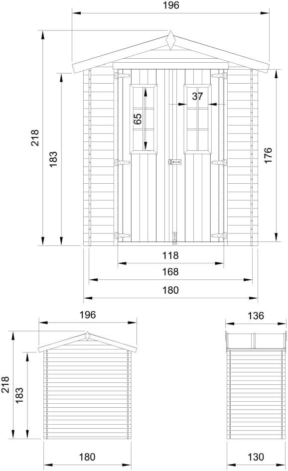 Abri de Jardin en Bois - Stockage extérieur I196xL136xH218 cm/ 1.98 m2 Petit abri à Outils, Local à vélos - etevert M367C