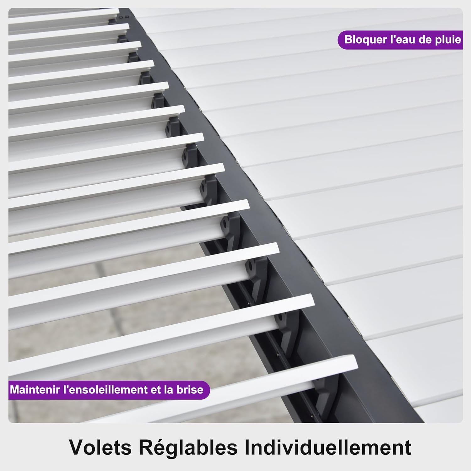etevert - Pergola Bioclimatique - 6,35x3,5m - Aluminium, éclairage, lames orientables, poteaux blancs