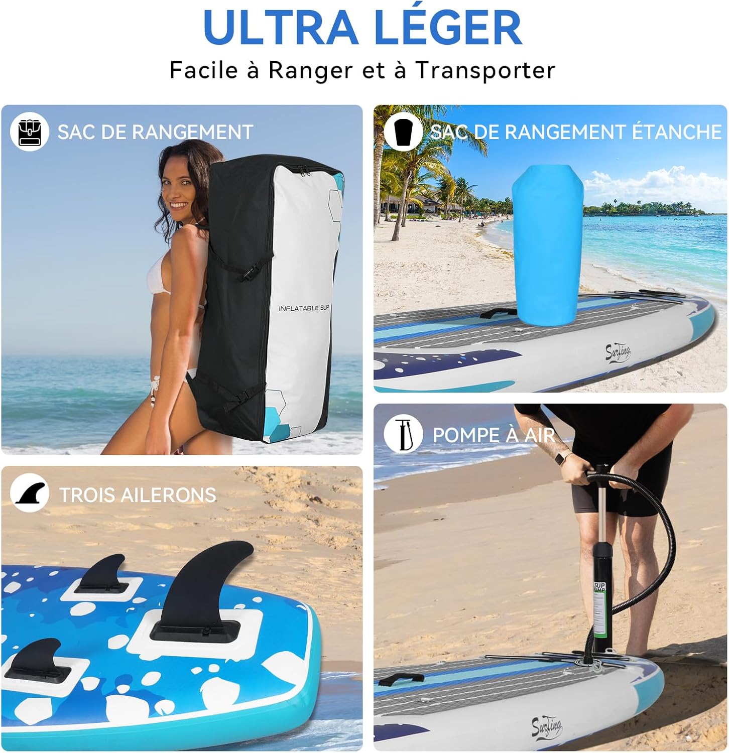 etevert - Paddle gonflable 320/335cm - 2 personnes, siège kayak, jusqu'à 150kg