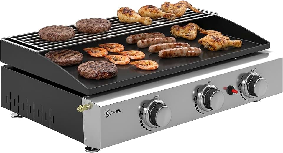 etevert - Plancha gaz série 3 brûleurs - 60x40 cm - plaque émaillée, grille maintien chaleur, acier inoxydable