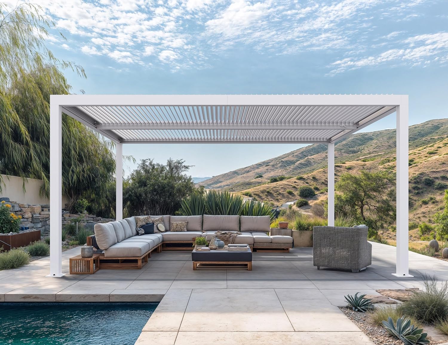 etevert - Pergola bioclimatique aluminium 4,6x3,3m, lames orientables, blanc
