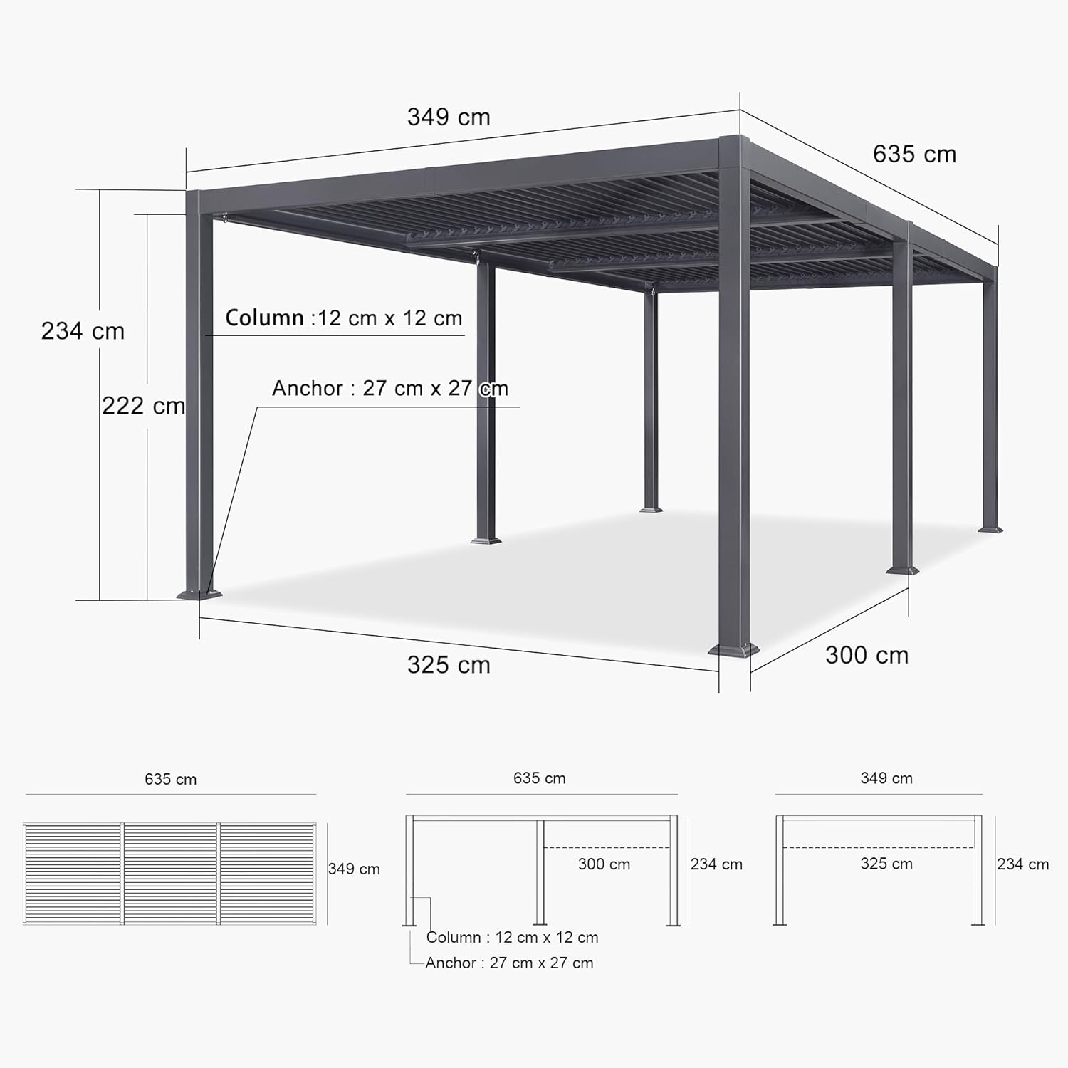 etevert - pergola bioclimatique - 3,5x6,35m - aluminium, lames orientables, résistante intempéries