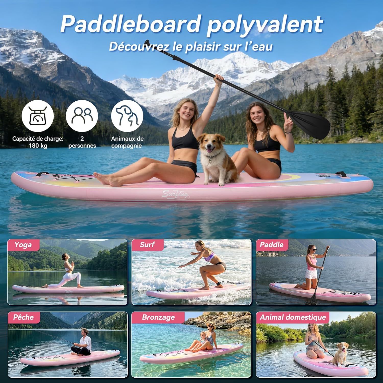 etevert - Paddle Gonflable Série Adulte - 320/335cm - 2 places, siège kayak, pagaie alu, support caméra, pompe, 150kg