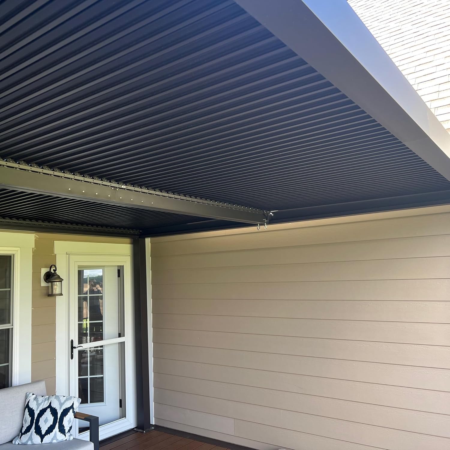 etevert - Pergola bioclimatique 4,24x3m, aluminium, lames orientables, éclairage extérieur, 12,72m², Gris