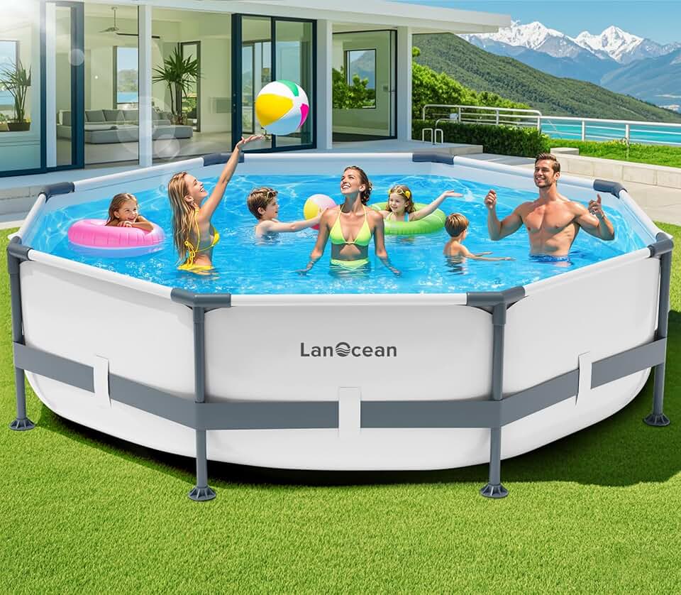 etevert Piscine Tubulaire Ronde 300x300x60cm, Piscine Hors Sol Ronde avec Matériau Anti-Crevaison, Grande Piscines Steel Frame Adulte Vidange Rapide, Piscines Tubulaire Jardin pour Toute la Famille