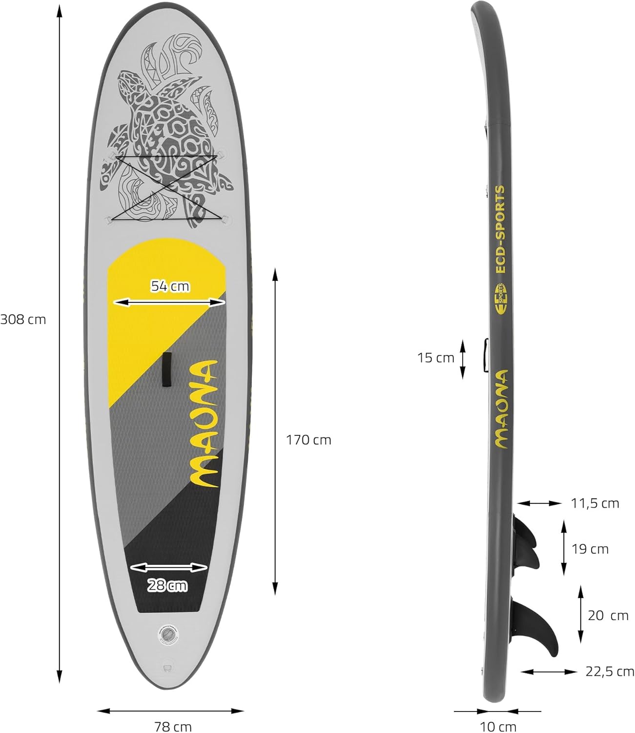 etevert - SUP gonflable série Stand Up - 305/308/320/380 cm - PVC, 120/150 kg, 10/15 cm d'épaisseur