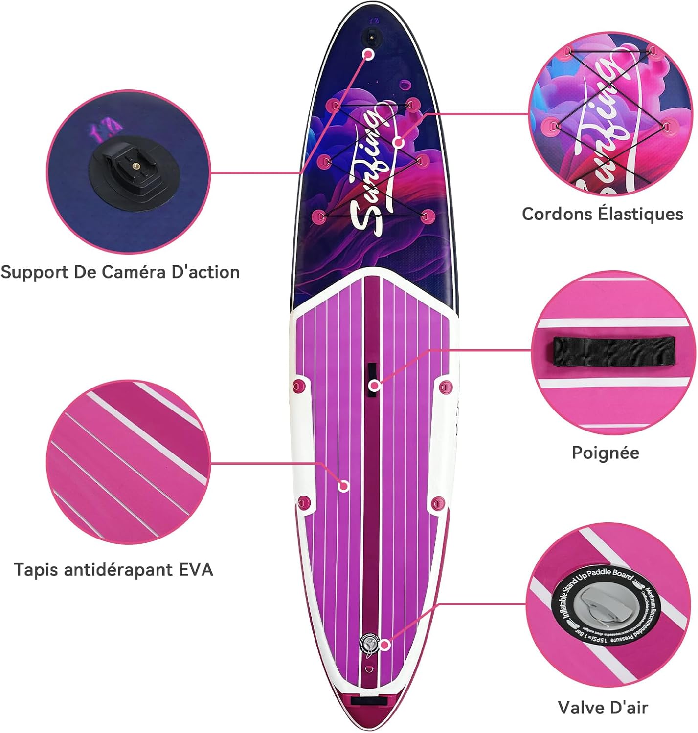 etevert - Paddle gonflable 320/335 cm - 2 places, siège kayak, pagaie, pompe, 150 kg