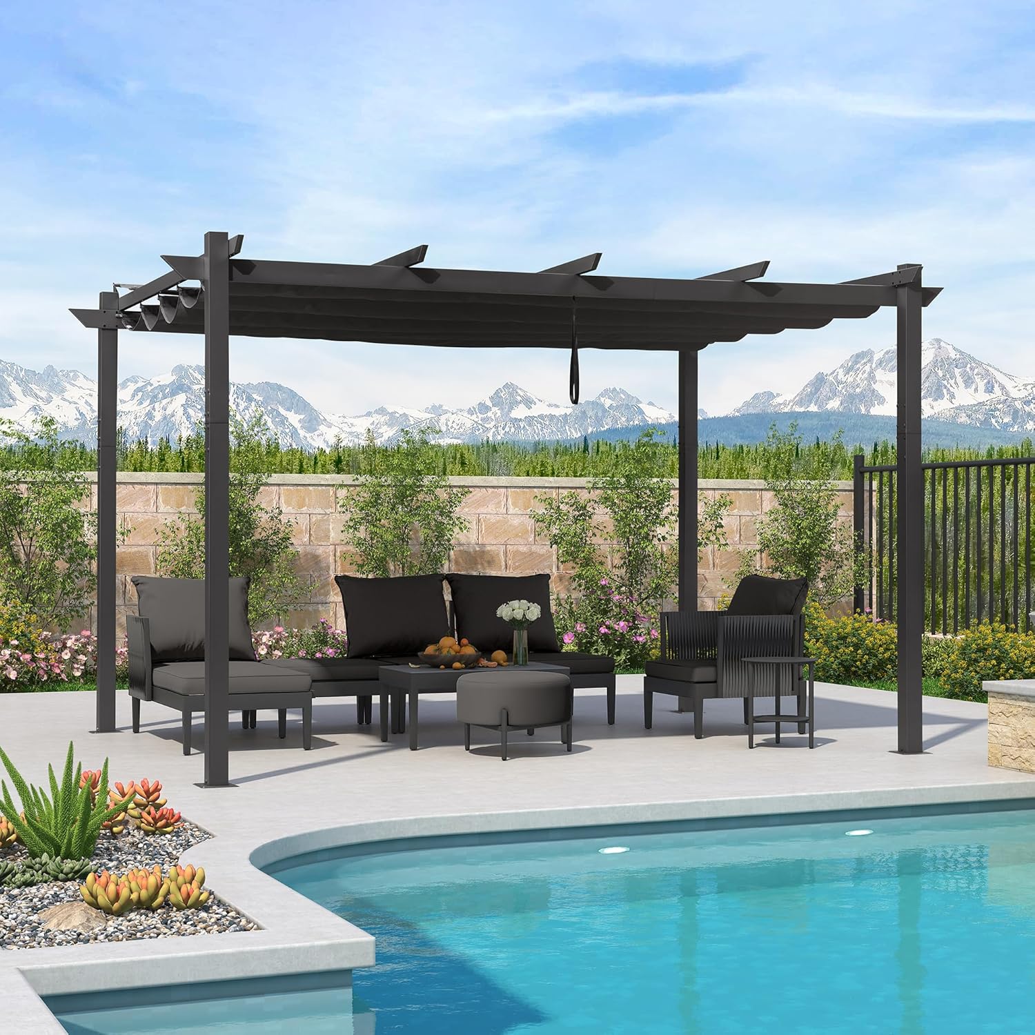 etevert - Pergola aluminium série - 4x3m - toit rétractable, imperméable, gris