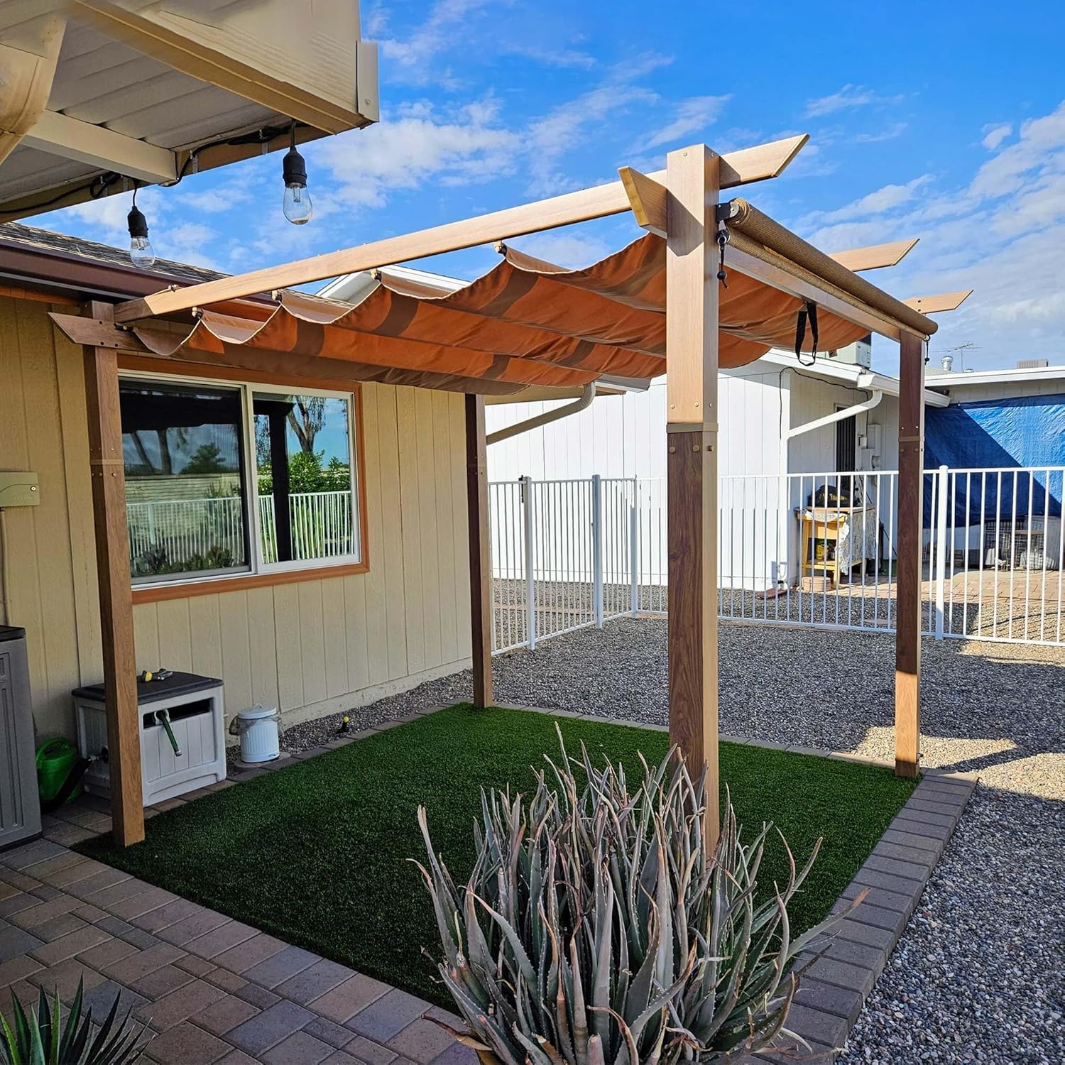 etevert - pergola aluminium - 3x3m - teck, toile rétractable, kaki