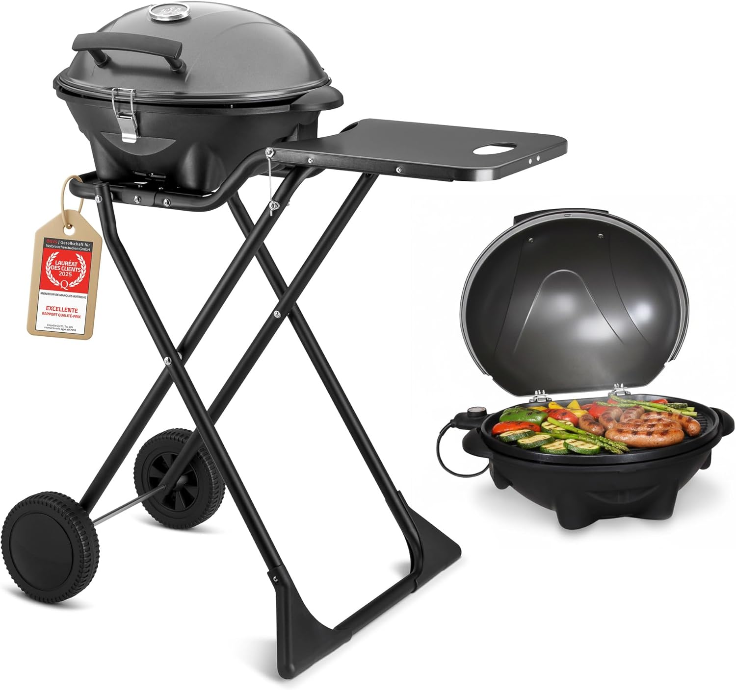 etevert - Barbecue 2-en-1 pliable 2400W, couvercle, chariot, thermomètre - TZSFA5350-6