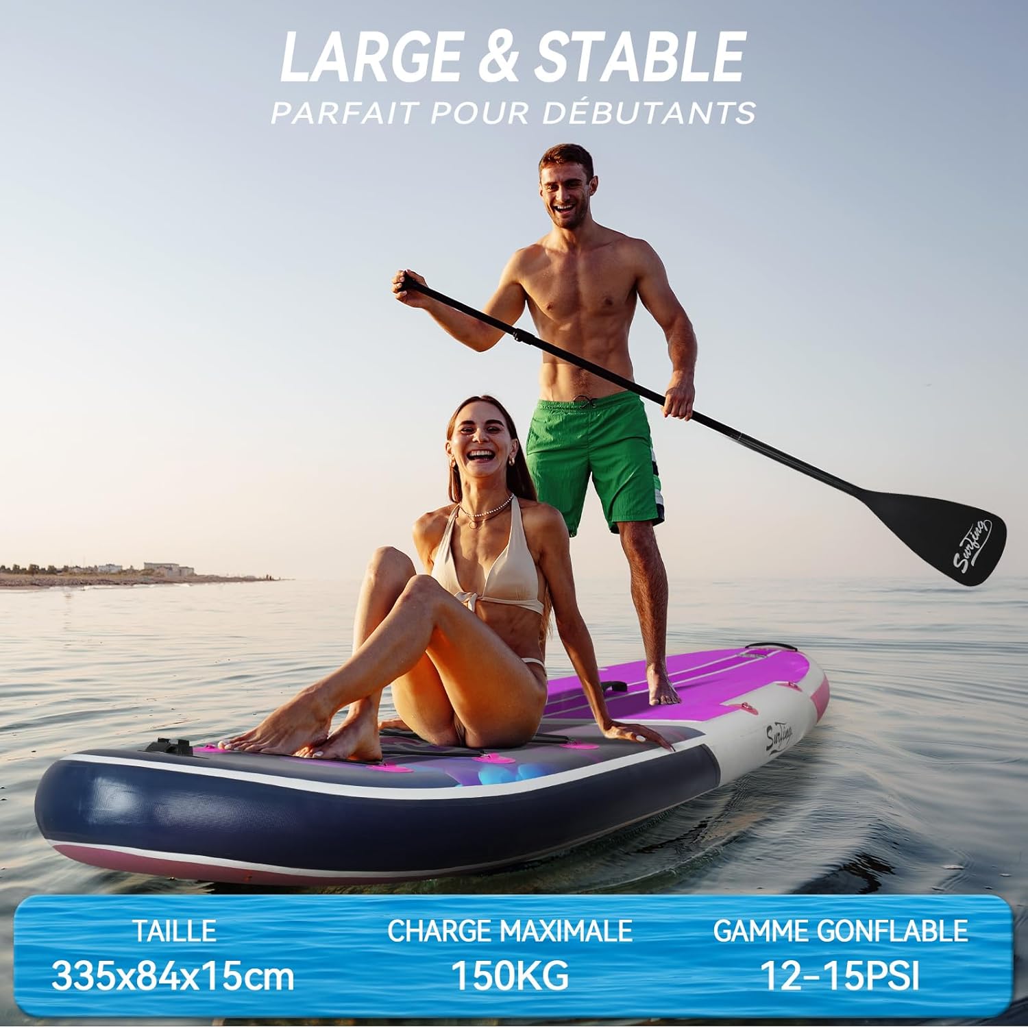 etevert - Paddle gonflable 320/335 cm - 2 places, siège kayak, pagaie, pompe, 150 kg