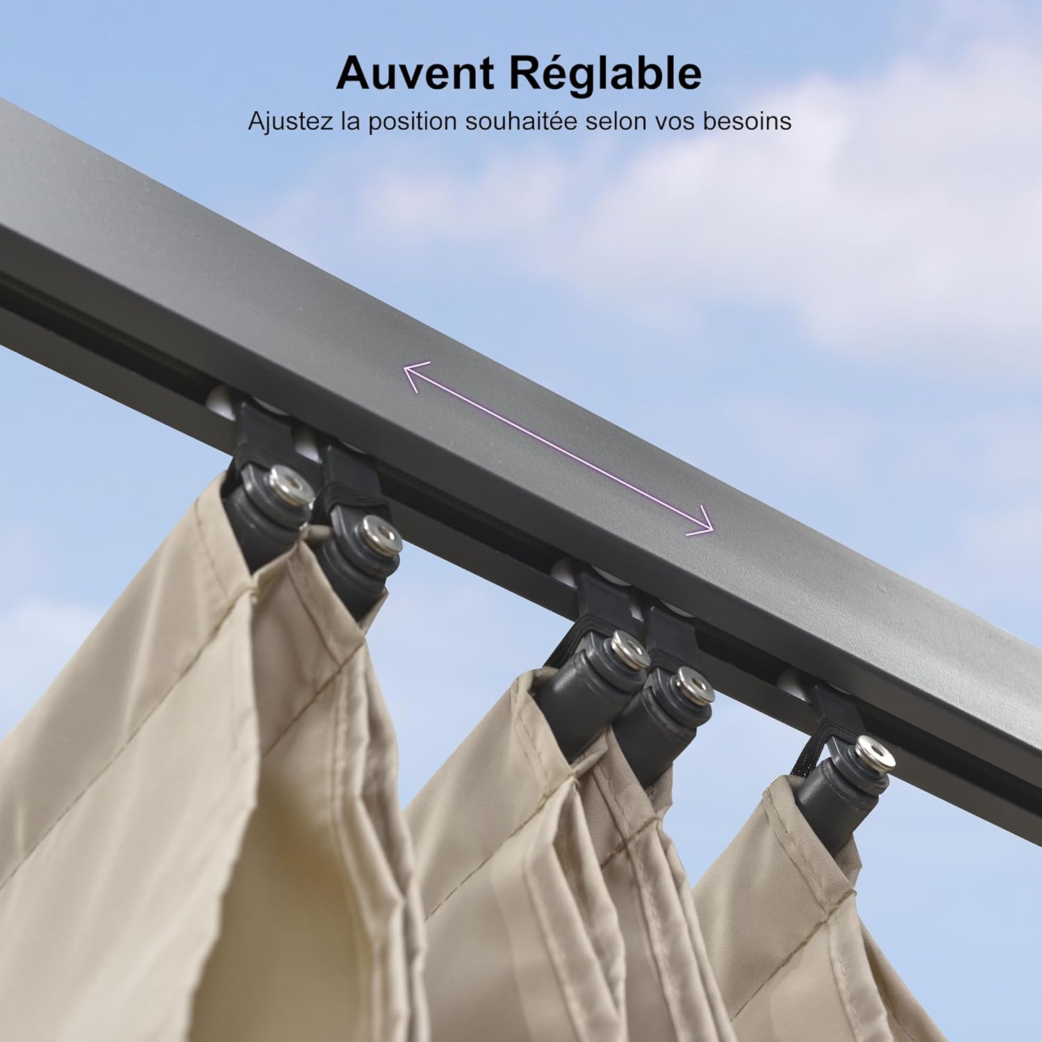 etevert - Pergola aluminium série - 5,5x3,5m - toit coulissant, tissu teint en fil, kaki