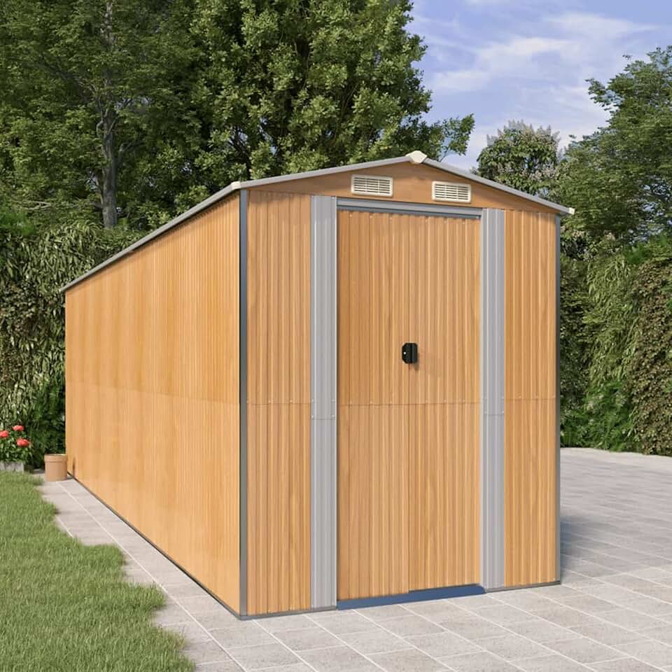 etevert - abri de jardin acier galvanisé - 192x606x223 cm - marron clair