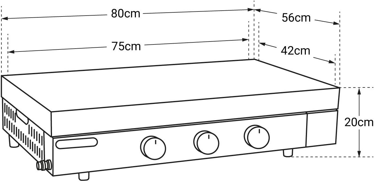 etevert - FINESTA - plancha gaz 3 brûleurs, plaque fonte, capot, récupérateur
