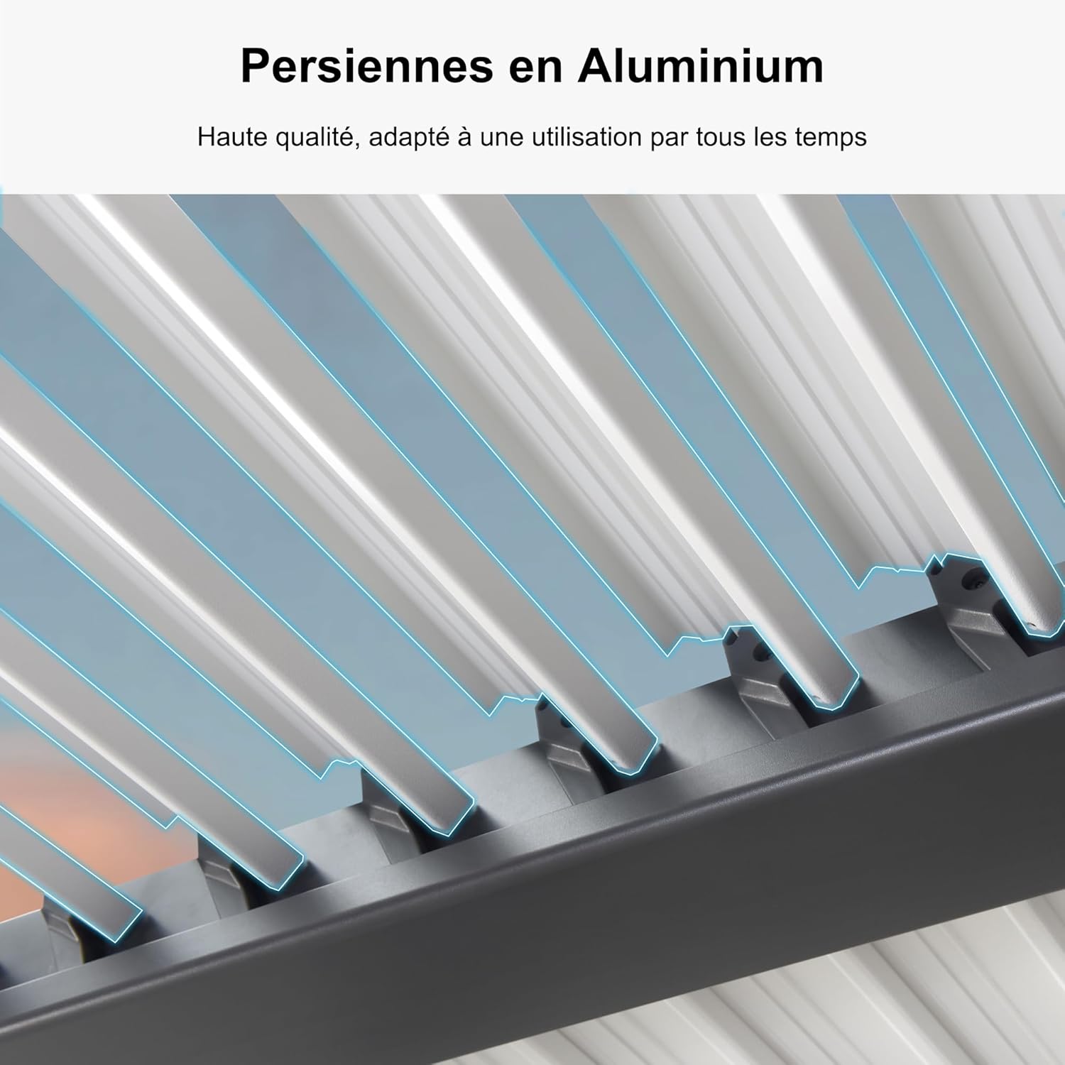 etevert - Pergola Bioclimatique - 6,35x3,5m - Aluminium, éclairage, lames orientables, poteaux blancs