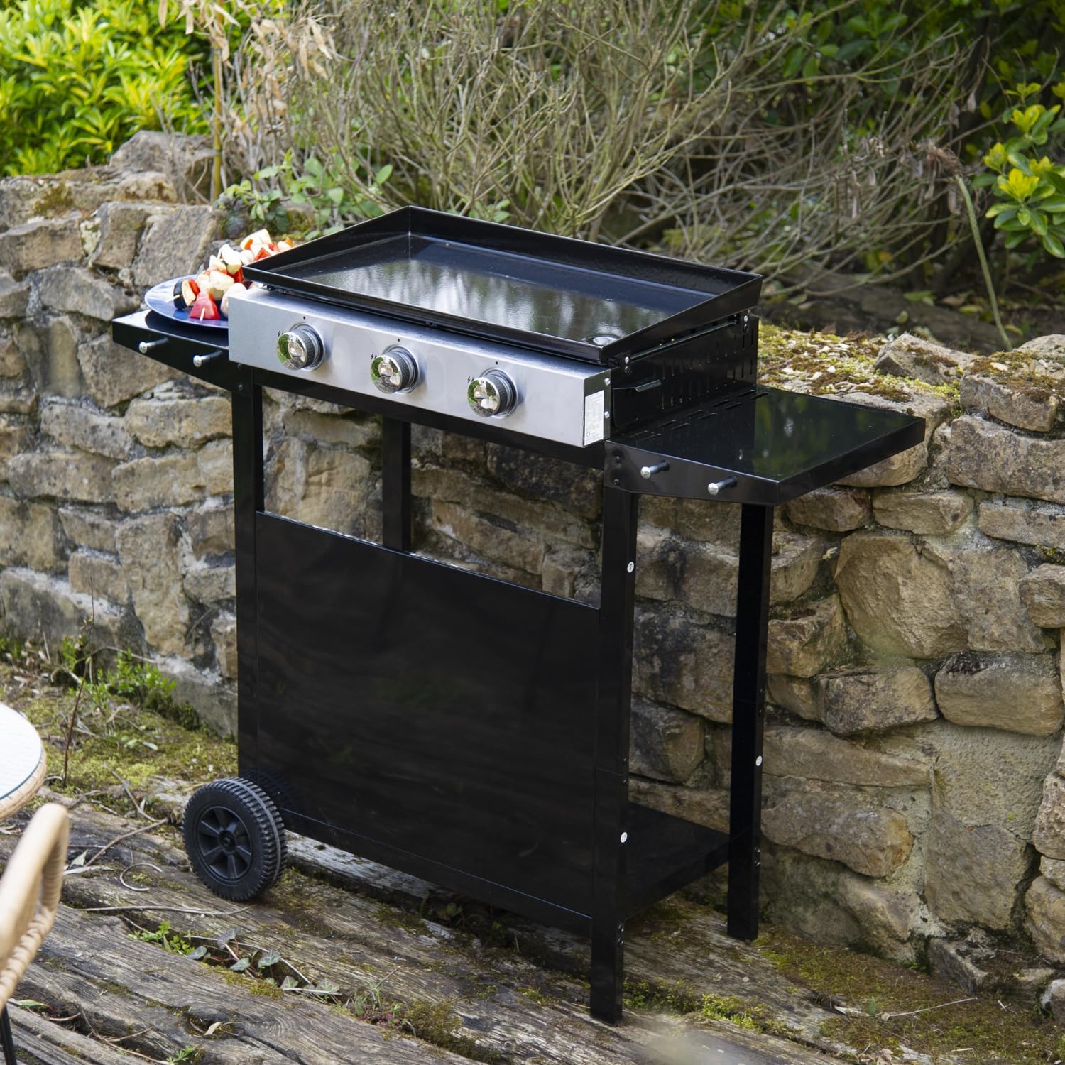 etevert - Plancha Mérida sur chariot 3 brûleurs 6kW 74x33 cm