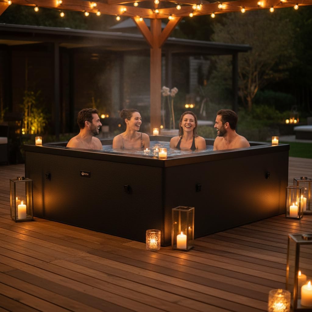 etevert - Spa - Celestia - Semi-Rigide Carré 6 Places – Construction Portable en Mousse, Chauffage intégré et Couverture économe en énergie – Volume 1100l - Ø180xH70cm - Charcoal Black