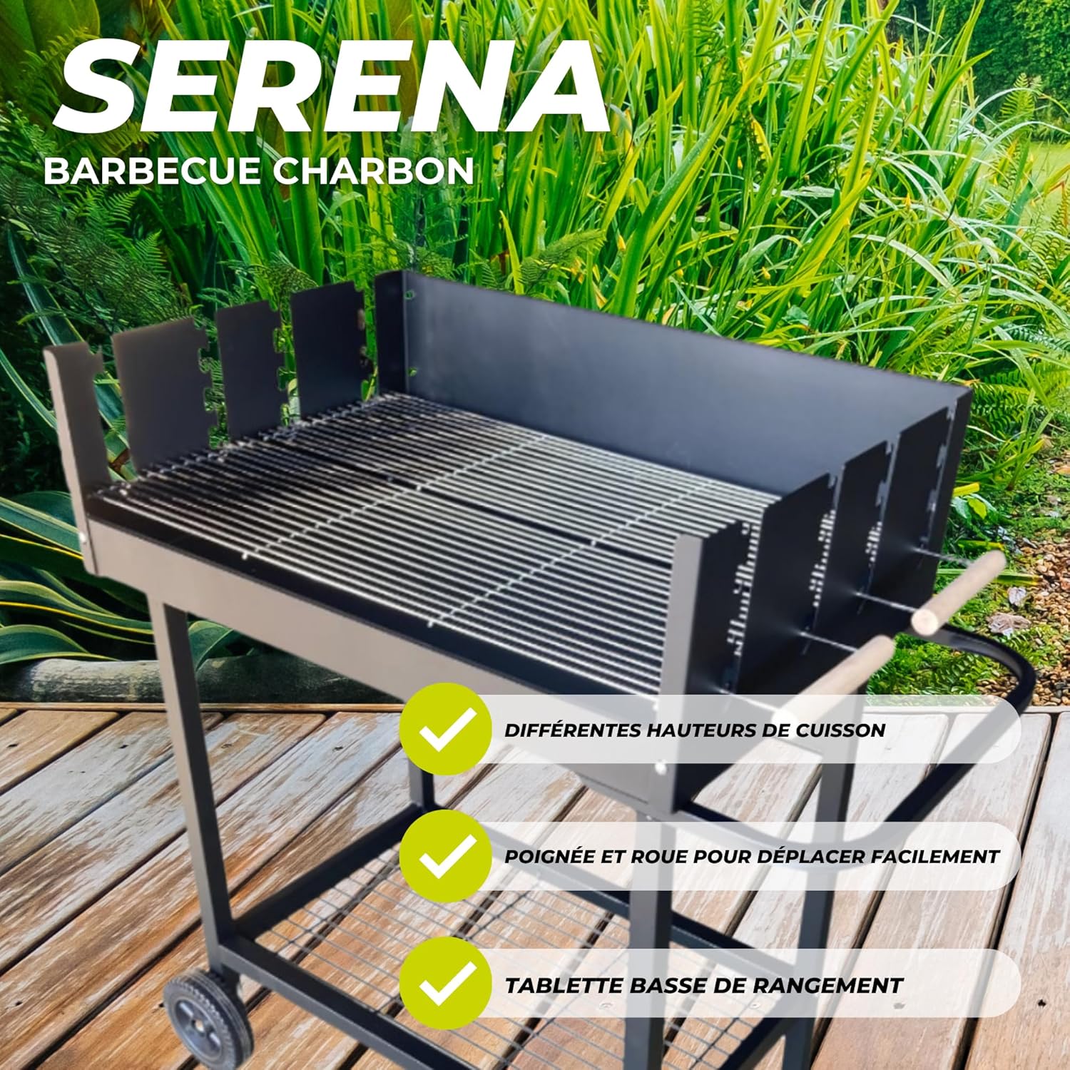 etevert - Serena - XXL - Barbecue charbon acier, grille réglable