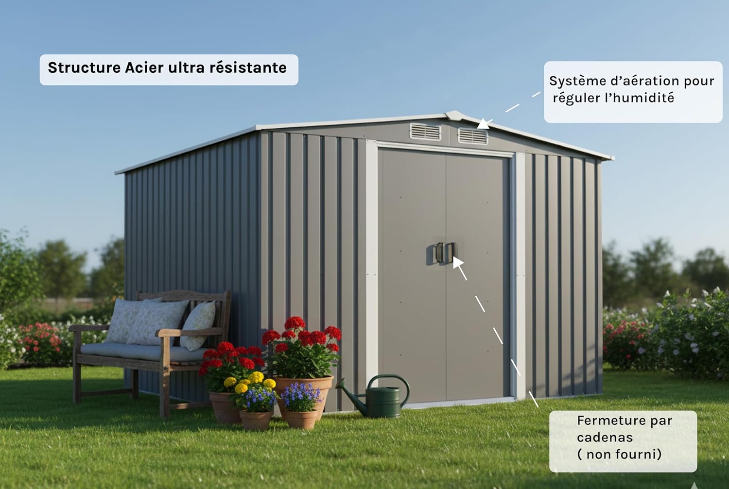 etevert - Jura - 6.66 m² - Abri métal robuste rangement jardin