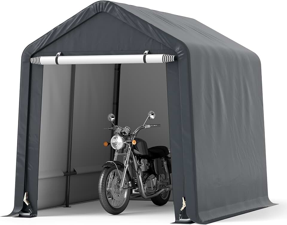 etevert Abri de Vélos Extérieur de 240 x 195 x 214 cm, Abri de Garage Portable pour Motos Housse Imperméable avec Porte à Fermeture Éclair Enroulable, Tente de Rangement pour Jardin Cour