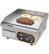 etevert Plancha professionnelle électrique Plaque Inox lisse protection de gril (36 x 38 x 20 cm)