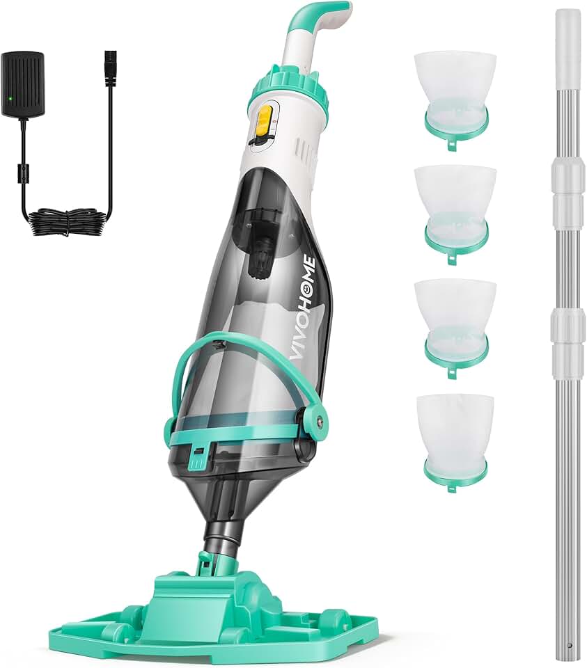 etevert 213cm Aspirateur de Piscine sans Fil, Puissance d'Aspiration jusqu'à 70LPM, Nettoyeur de Piscine Portable avec 4 Sacs Filtrants, pour Piscine Hors-Solet et Enterrée, Spa Global Recycled Standard