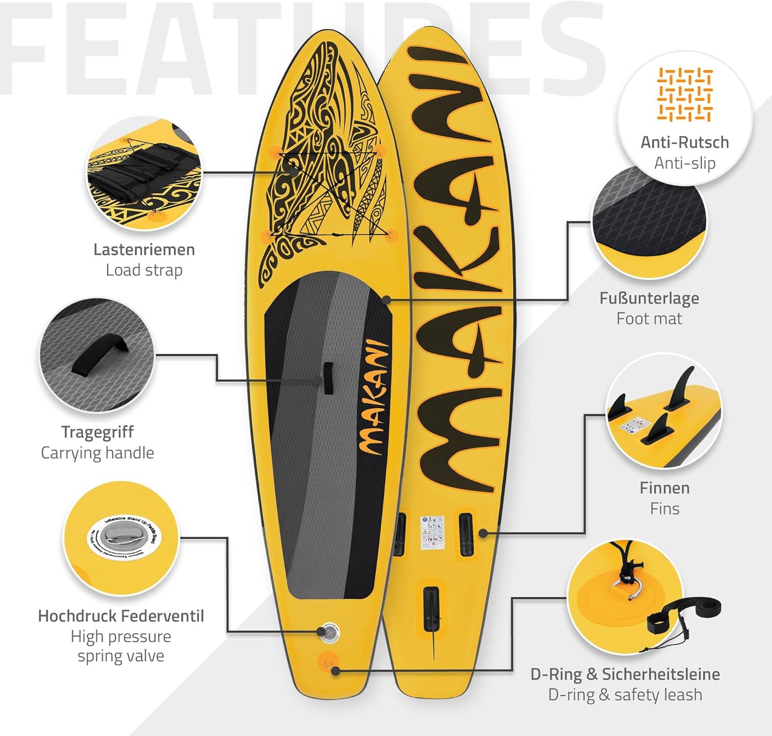 etevert - stand up paddle série gonflable - 305/308/320/380 cm - PVC, 120/150 kg, 10/15 cm épaisseur