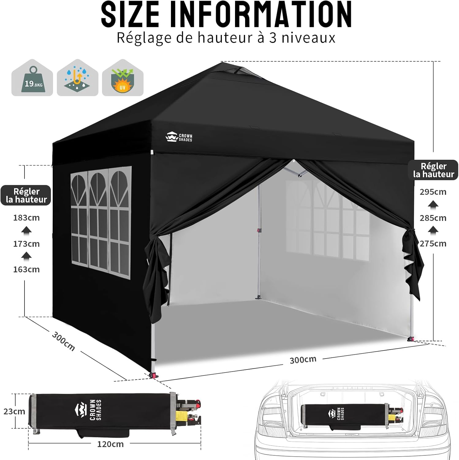 etevert - Tonnelle pliante 3x3m imperméable, P/Pop-Up, 4 parois amovibles, Sac, UPF 50+ - CN0032