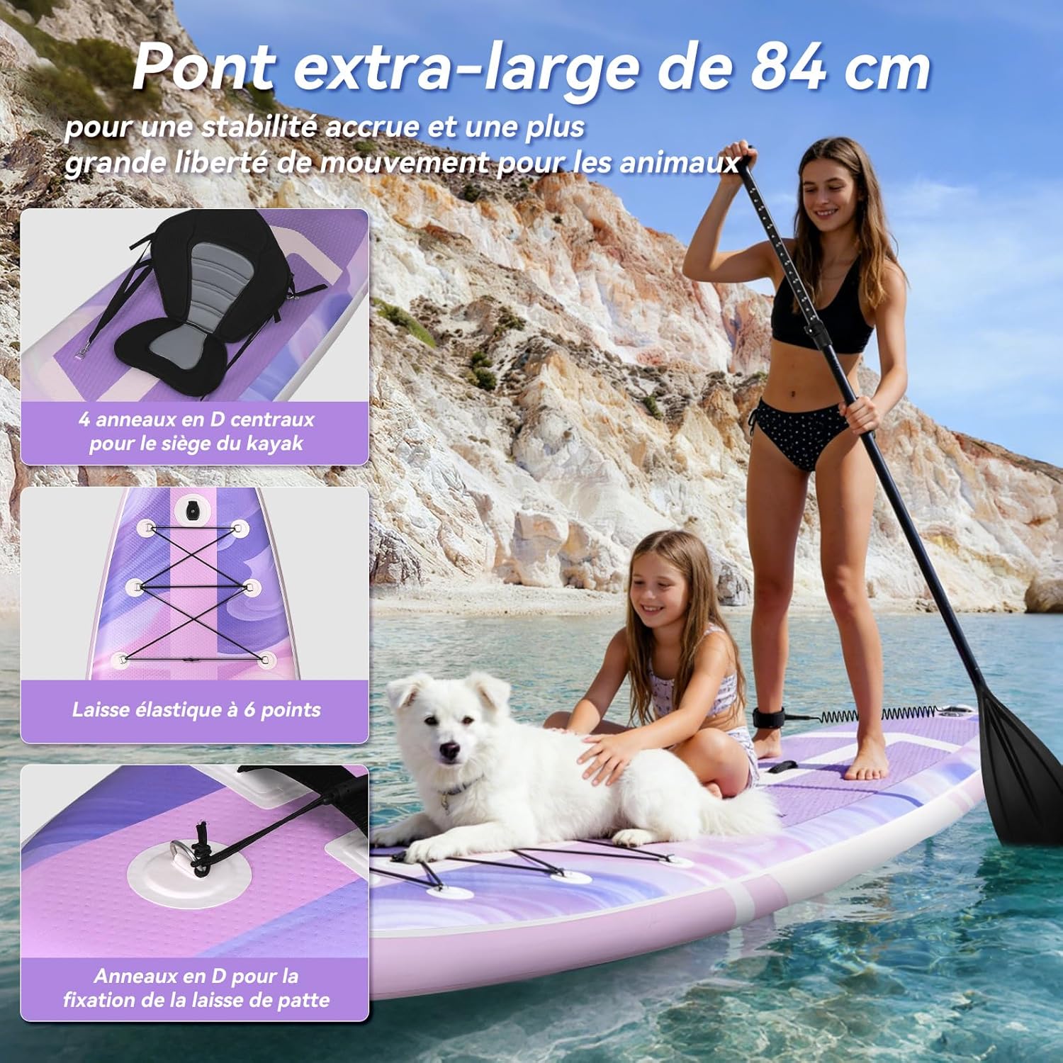 etevert - Paddle Gonflable Série Adulte - 320/335cm - 2 personnes, siège kayak, pagaie alu, support caméra, jusqu'à 15