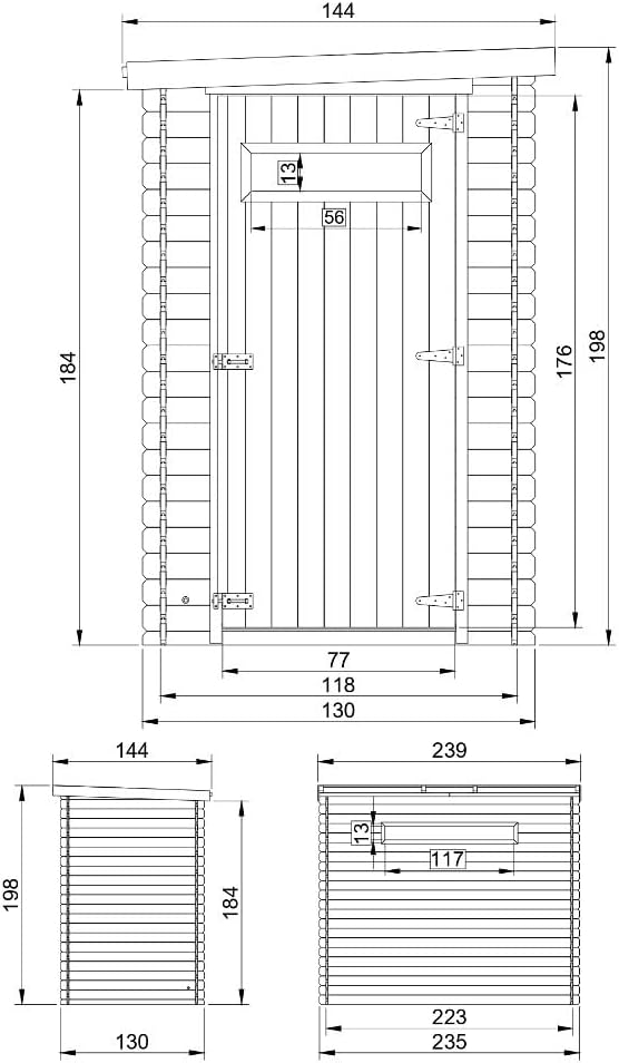 Abri de Jardin en Bois, Petite fenêtre, avec Sol TRAITÉ- Stockage extérieur l239xL144xH198 cm/2.63 m2 - Petit abri à Outils, Local à vélos - Toit imperméable, fenêtres etevert M306A+M306G