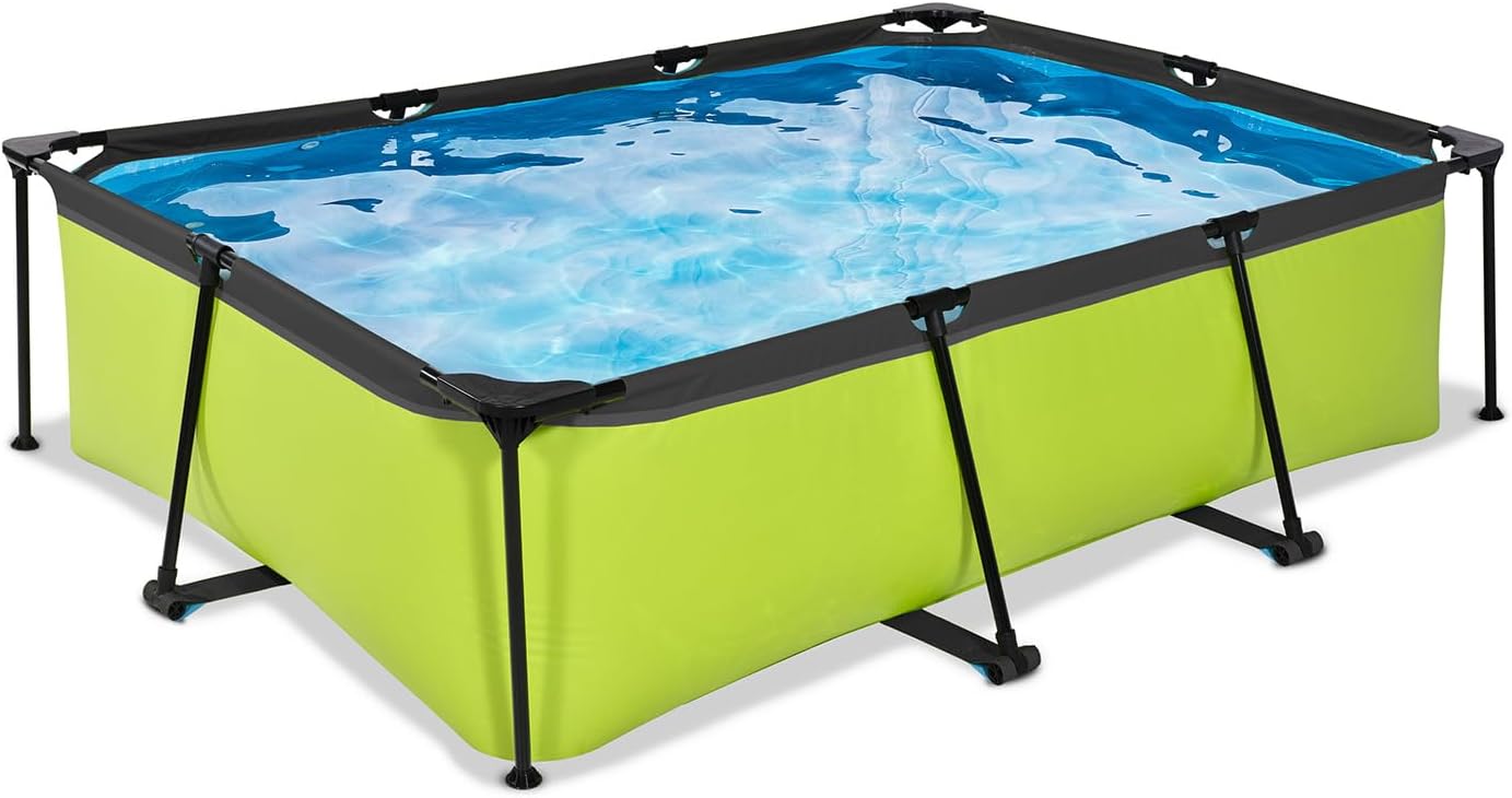 etevert Piscine Tubulaire Lime - 220x150x65cm - Piscine Hors Sol Rectangulaire avec Pompe Filtrante à Cartouche - Entrée Basse - Idéal pour Les Jeunes Enfants - Cadre Stable - Design Unique - Vert
