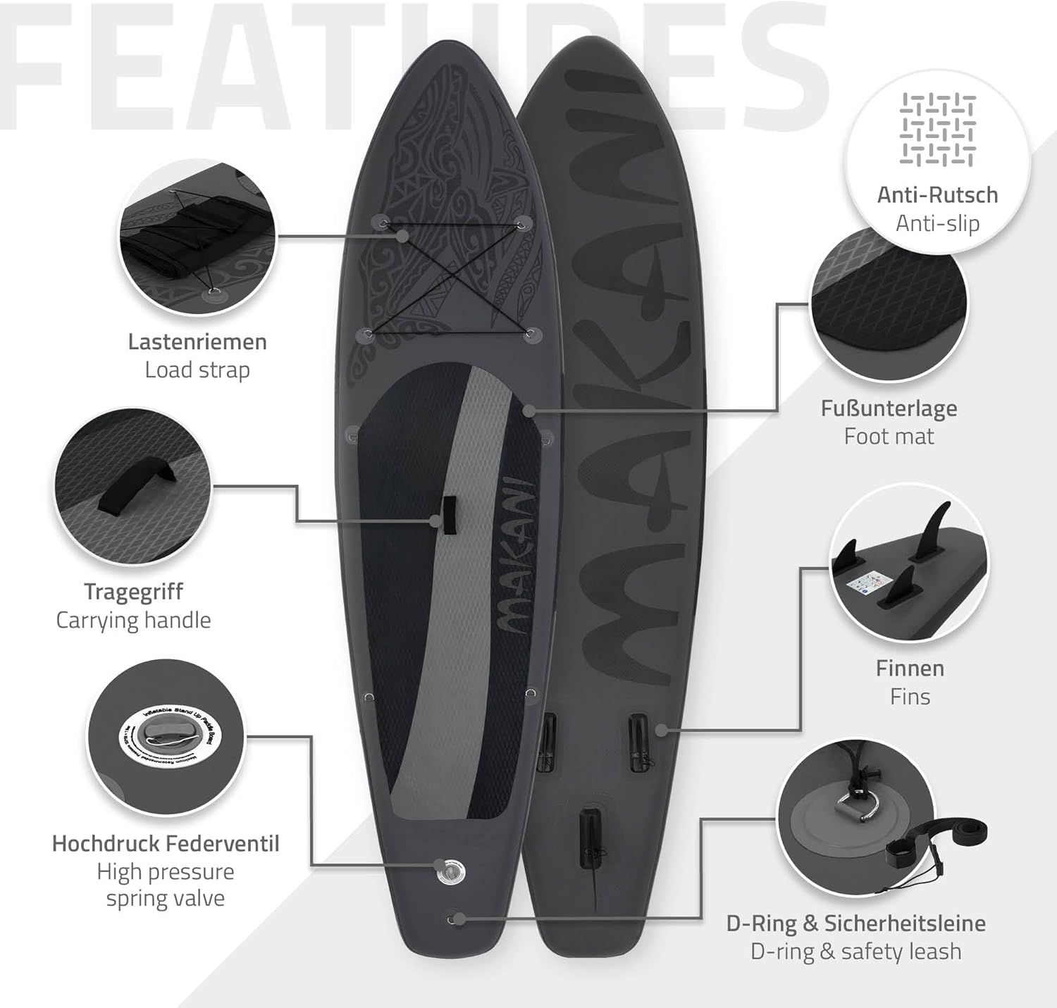 etevert - Stand Up Paddle Gonflable - 305/308/320/380 cm - PVC, 120/150 kg, épaisseur 10/15 cm