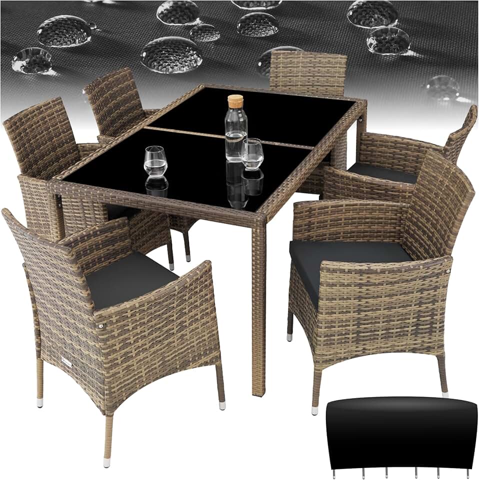 etevert - Salon de jardin poly rotin, 6 chaises confortables, résistant UV, table - 4260624128841