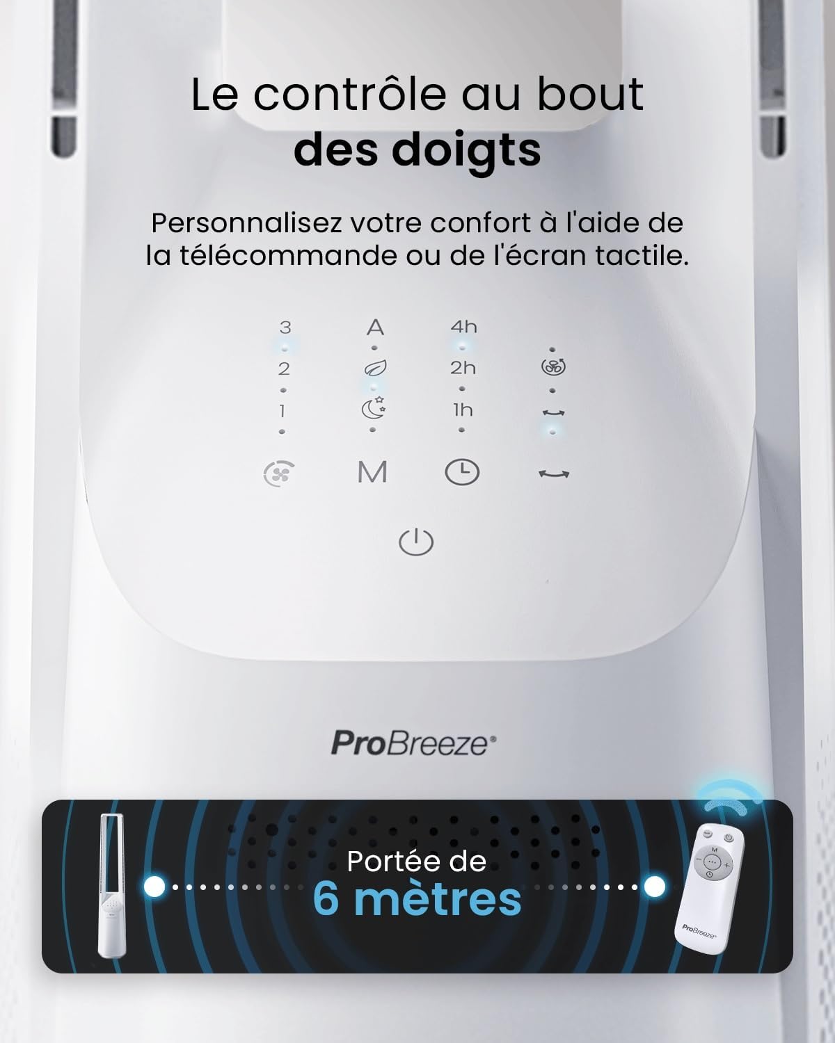 etevert - Ventilateur Tour WiFi Intelligent 101cm - Silencieux, LED, télécommande, 6 vitesses, oscillation