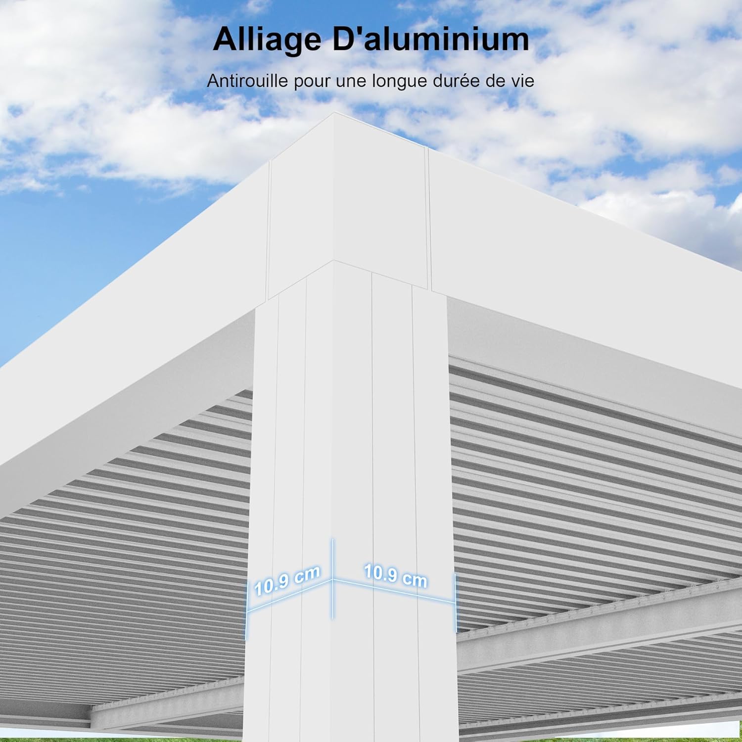 etevert - pergola bioclimatique - 4,24x3m - aluminium, stores enrouleurs, lames orientables