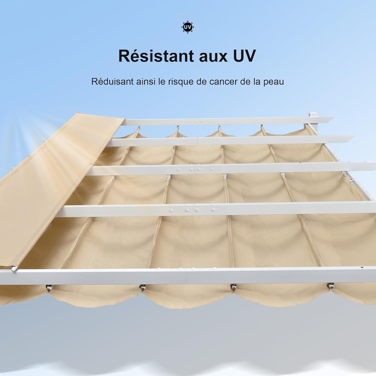 etevert - Pergola aluminium - 4x3m - éclairage intégré, toit kaki